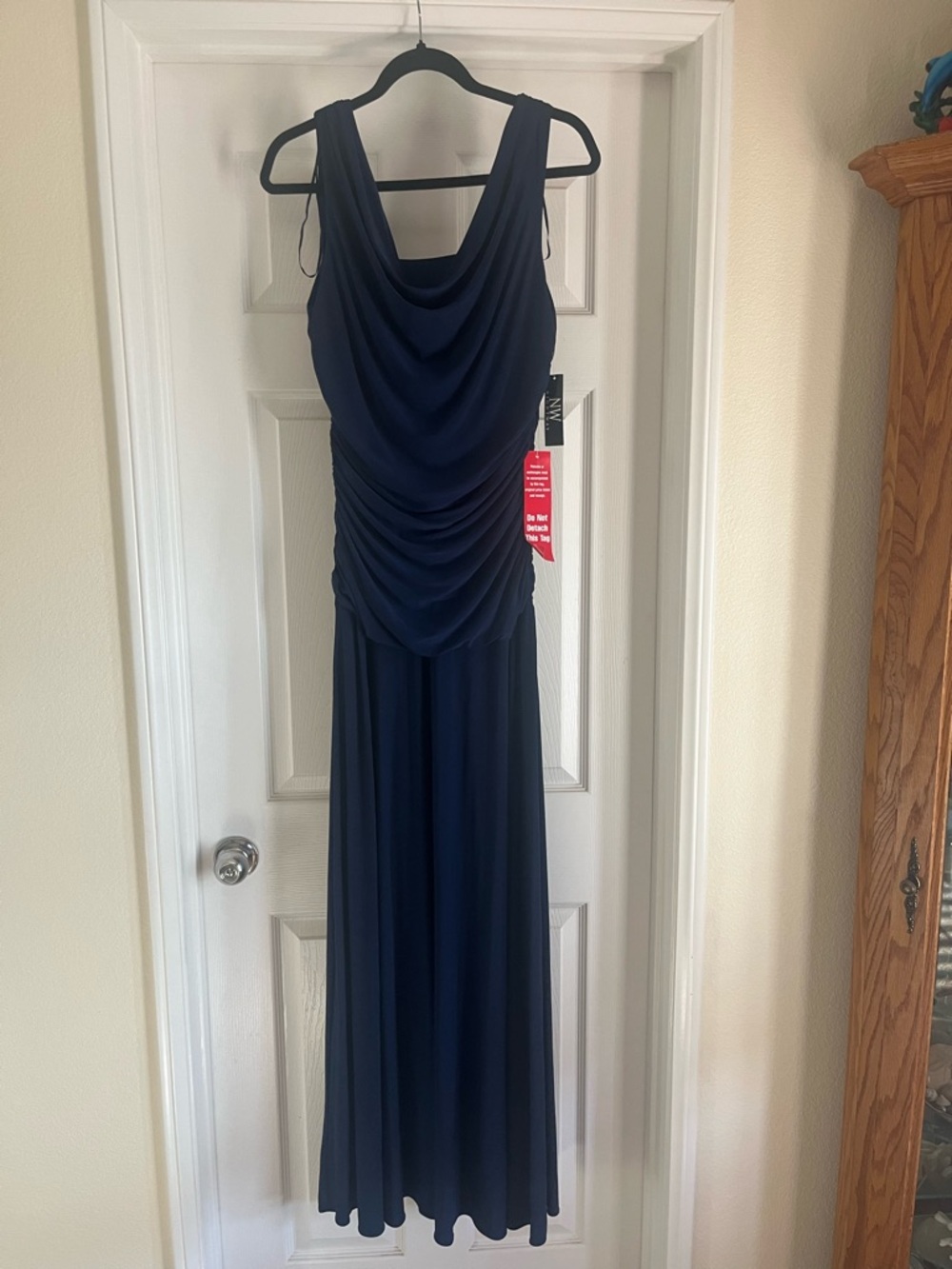 Night Way Collections Navy Ruched Cowl Neck Maxi Dress